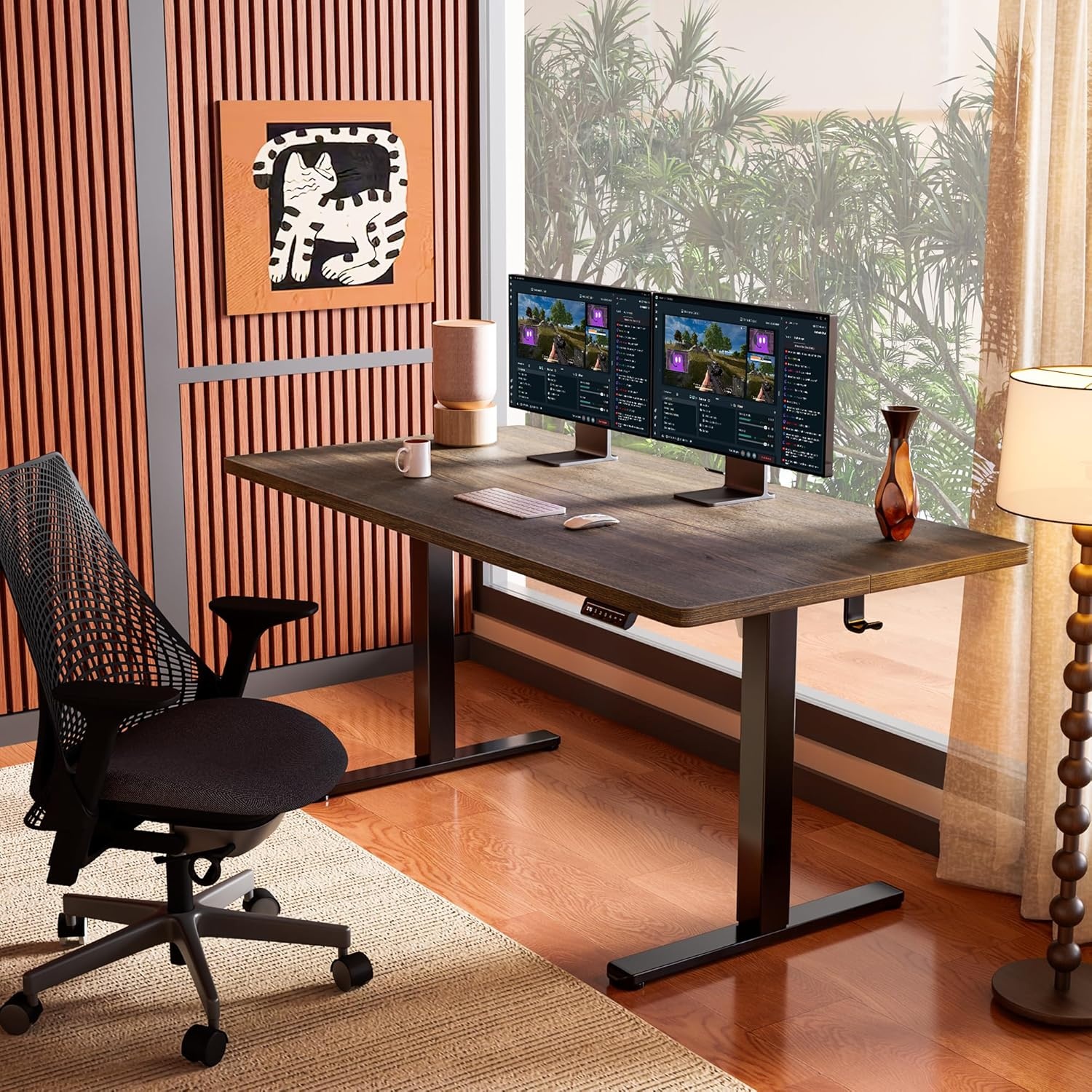 image:imageErgear Height Adjustable Electric Standing Desk 48x24 Inches Sit Stand up Memory Computer Home Office Desk NaturalEGESD5NDark Walnut