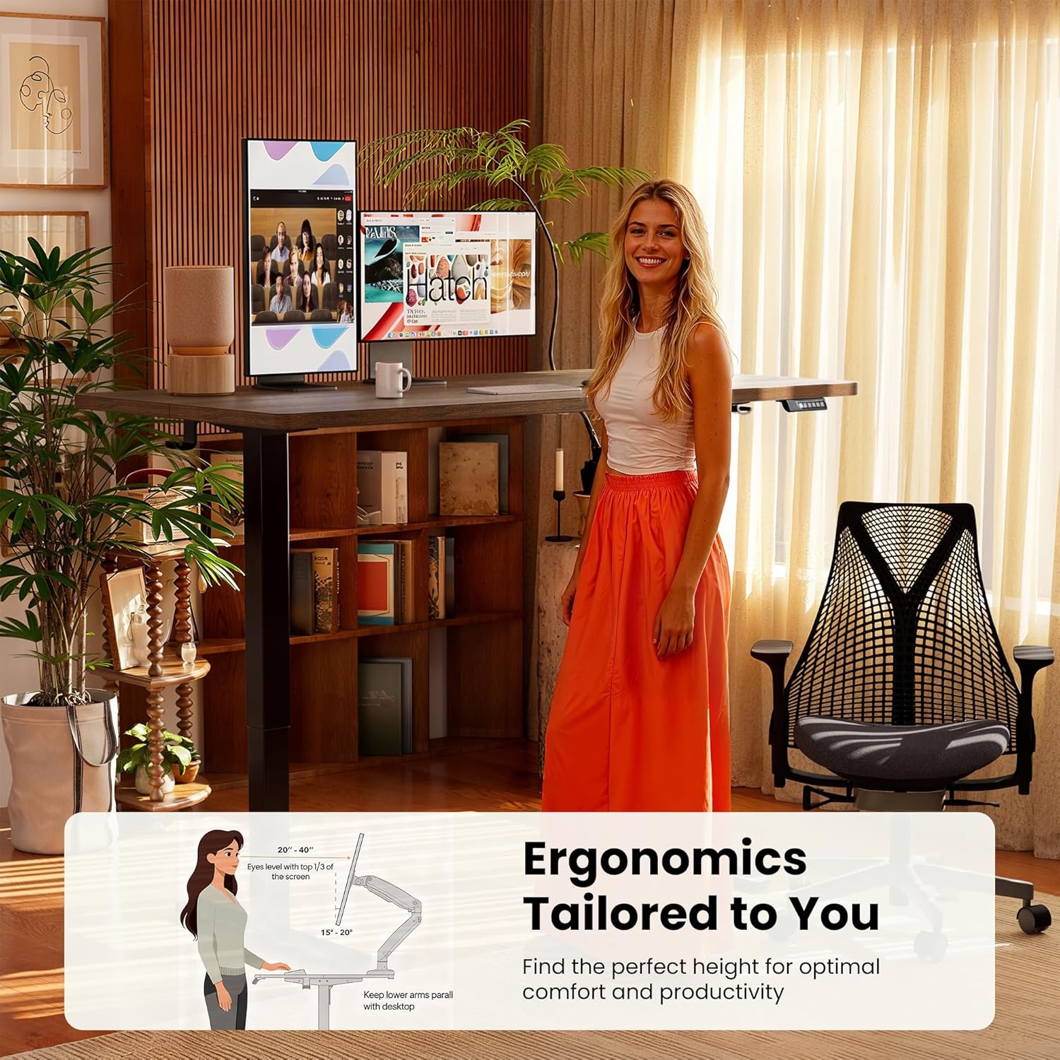 image:imageErgear Height Adjustable Electric Standing Desk 48x24 Inches Sit Stand up Memory Computer Home Office Desk NaturalEGESD5NDark Walnut