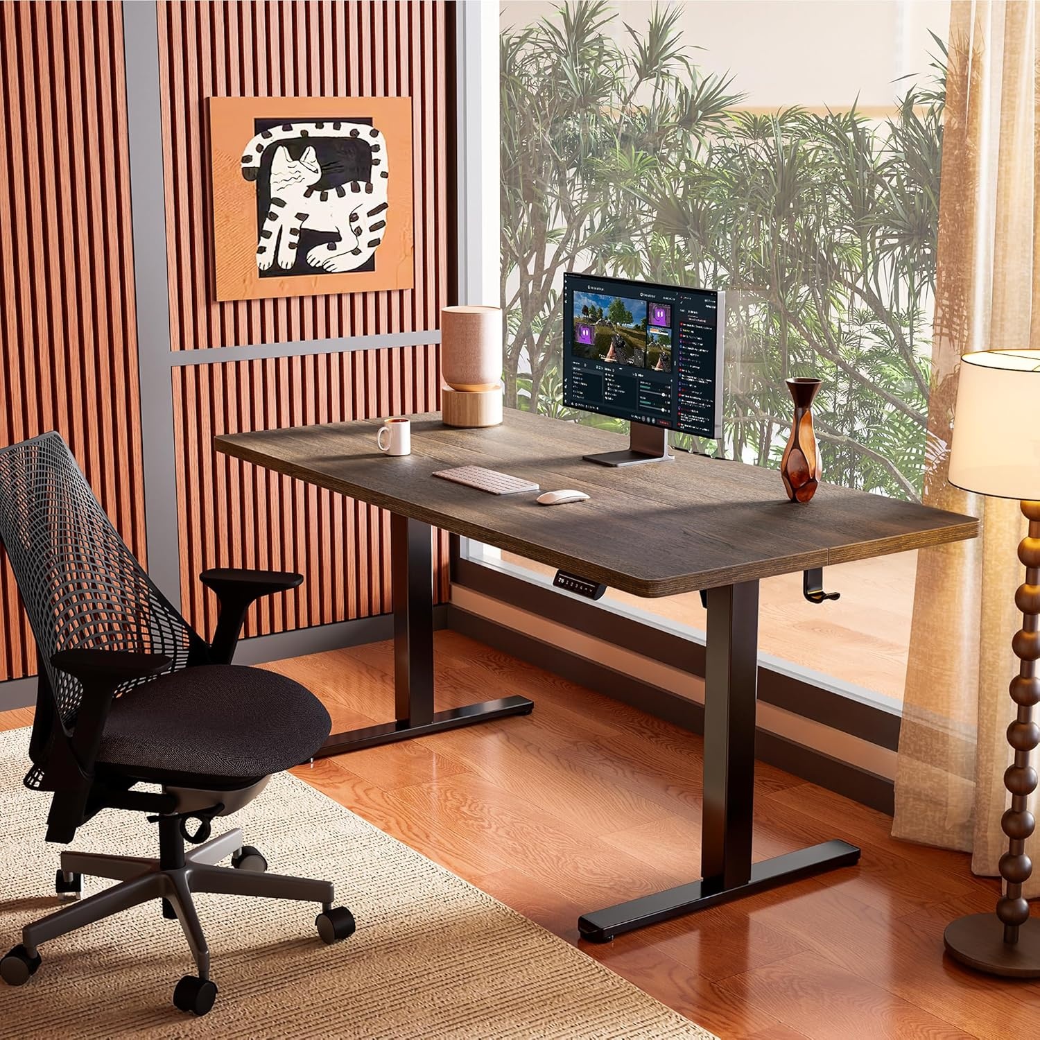 image:imageErgear Height Adjustable Electric Standing Desk 48x24 Inches Sit Stand up Memory Computer Home Office Desk NaturalEGESD5NDark Walnut