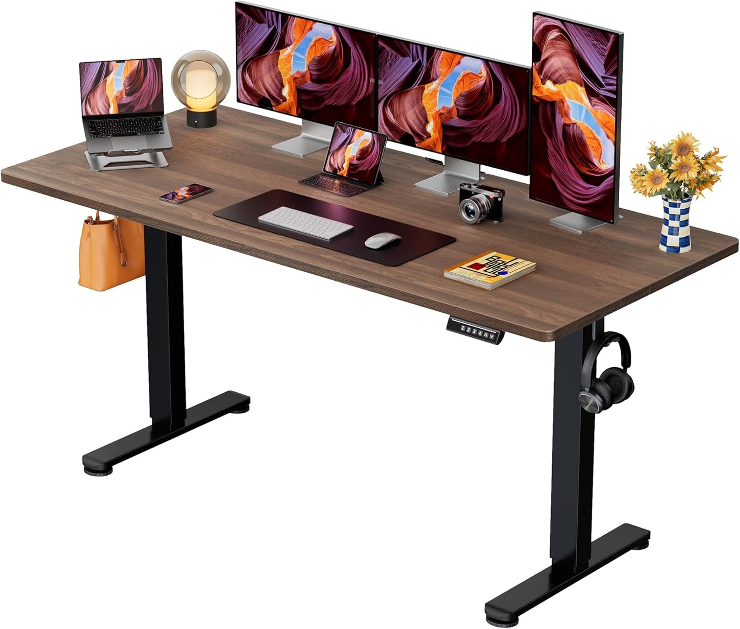 image:imageErgear Height Adjustable Electric Standing Desk 48x24 Inches Sit Stand up Memory Computer Home Office Desk NaturalEGESD5NDark Walnut