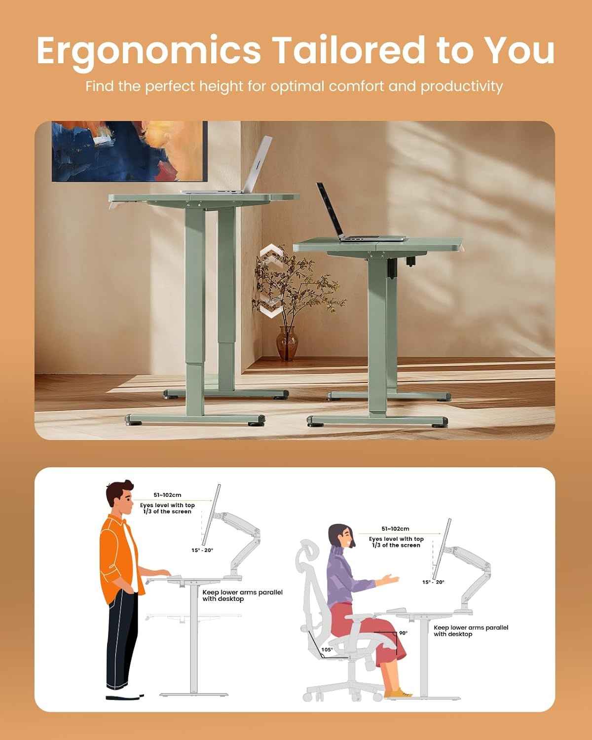image:imageErgear Height Adjustable Electric Standing Desk 48x24 Inches Sit Stand up Memory Computer Home Office Desk NaturalEGESD5NGreen