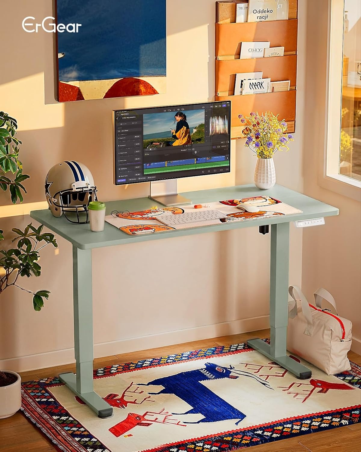 image:imageErgear Height Adjustable Electric Standing Desk 48x24 Inches Sit Stand up Memory Computer Home Office Desk NaturalEGESD5NGreen