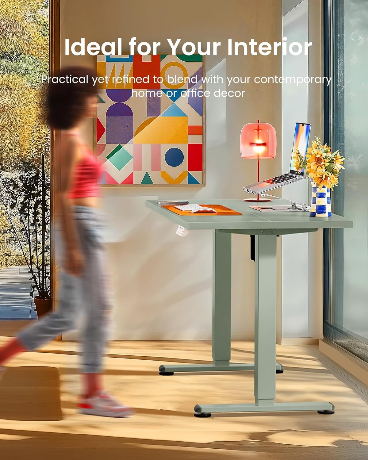 image:imageErgear Height Adjustable Electric Standing Desk 48x24 Inches Sit Stand up Memory Computer Home Office Desk NaturalEGESD5NGreen
