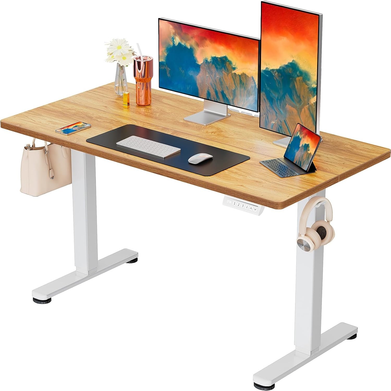 image:imageErgear Height Adjustable Electric Standing Desk 48x24 Inches Sit Stand up Memory Computer Home Office Desk NaturalEGESD5NLight Vintage Brown
