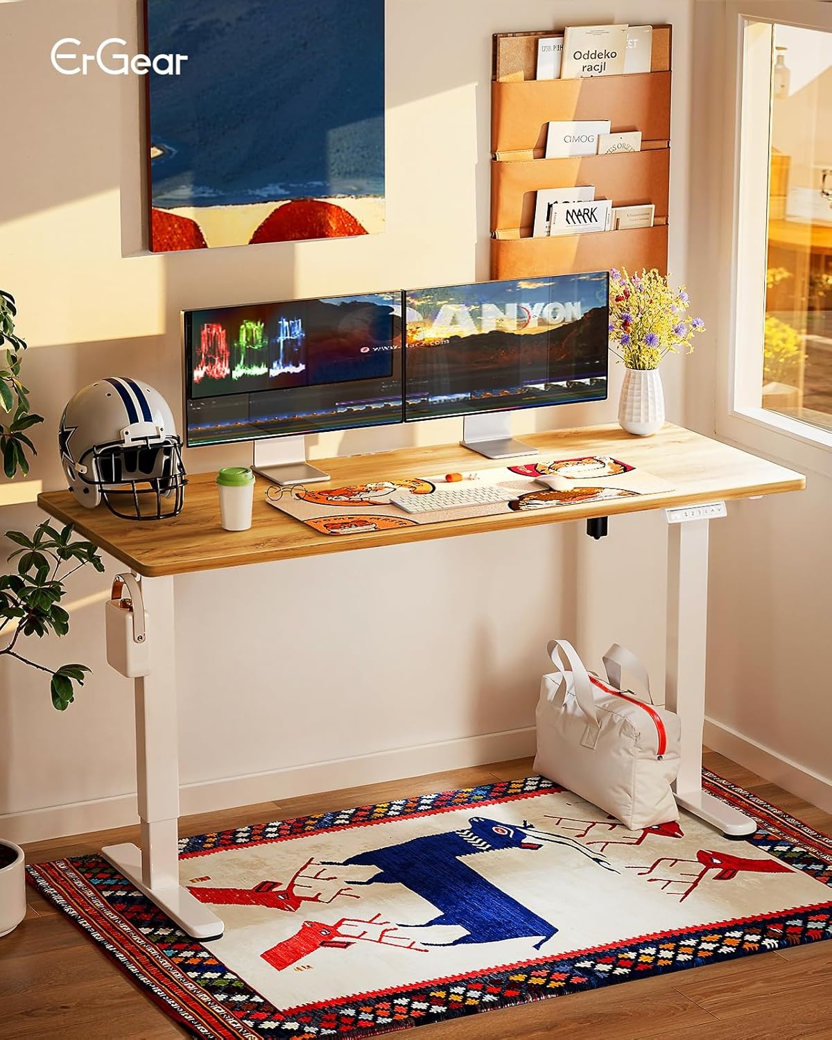 image:imageErgear Height Adjustable Electric Standing Desk 48x24 Inches Sit Stand up Memory Computer Home Office Desk NaturalEGESD5NLight Vintage Brown