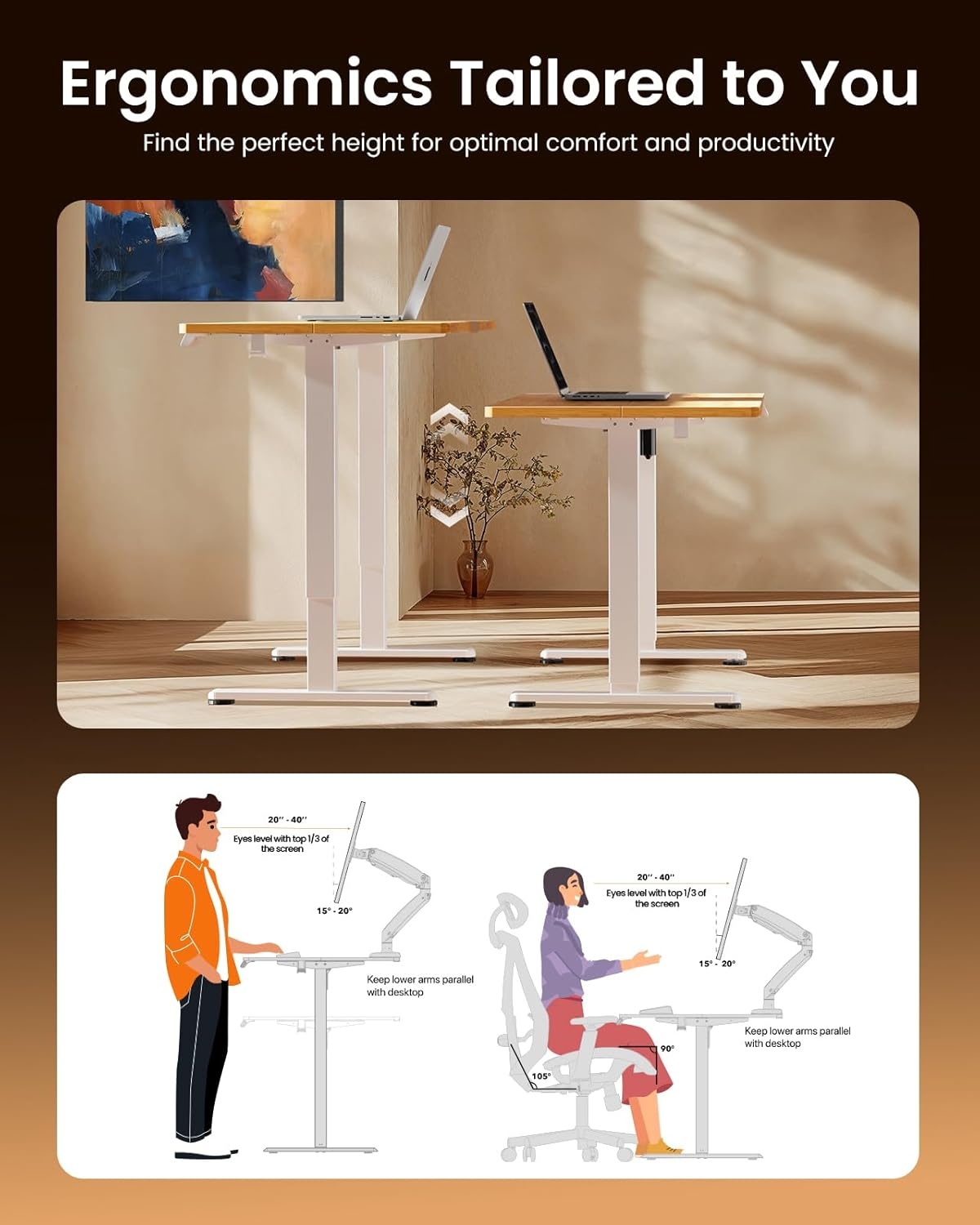 image:imageErgear Height Adjustable Electric Standing Desk 48x24 Inches Sit Stand up Memory Computer Home Office Desk NaturalEGESD5NLight Vintage Brown