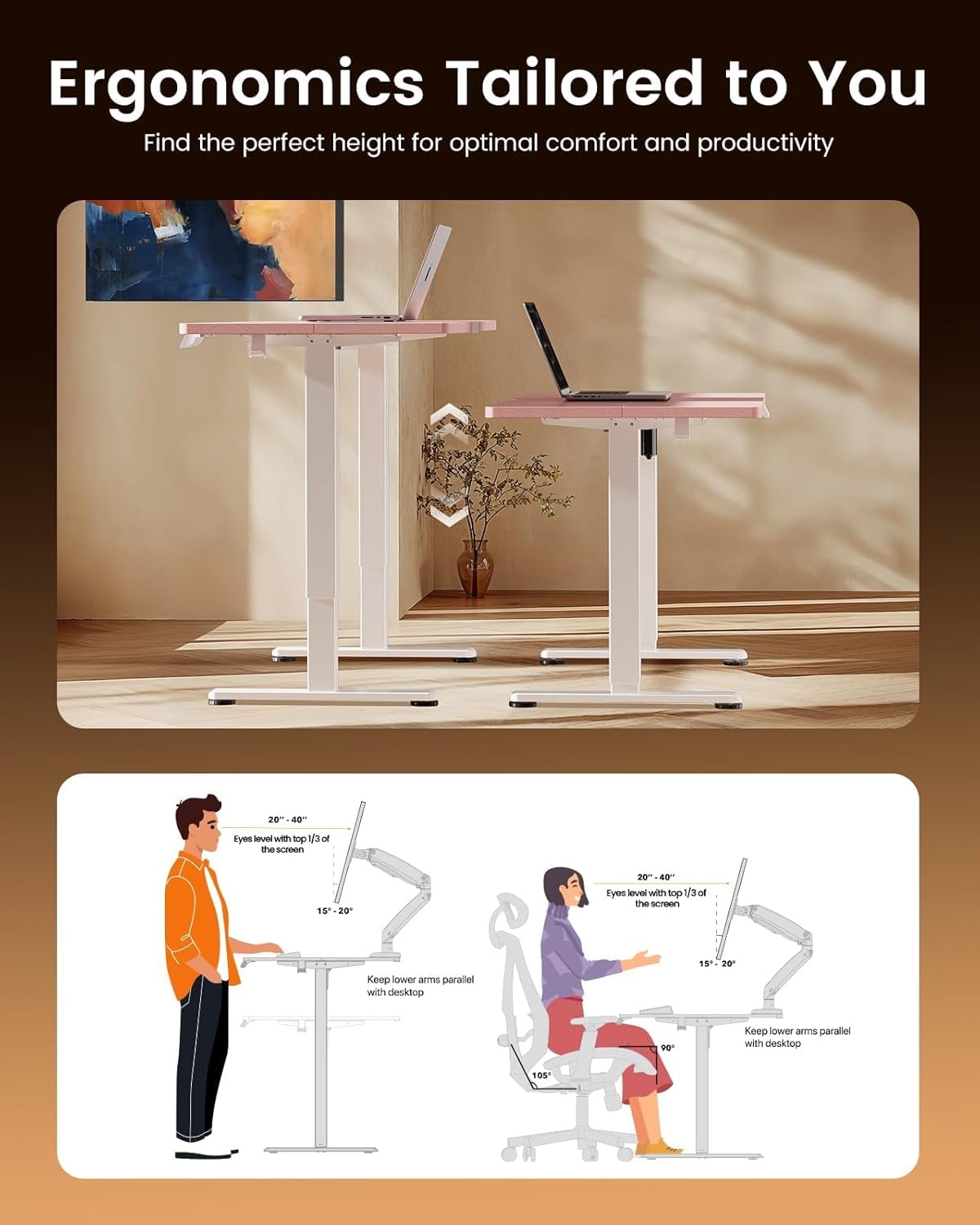 image:imageErgear Height Adjustable Electric Standing Desk 48x24 Inches Sit Stand up Memory Computer Home Office Desk NaturalEGESD5NPink