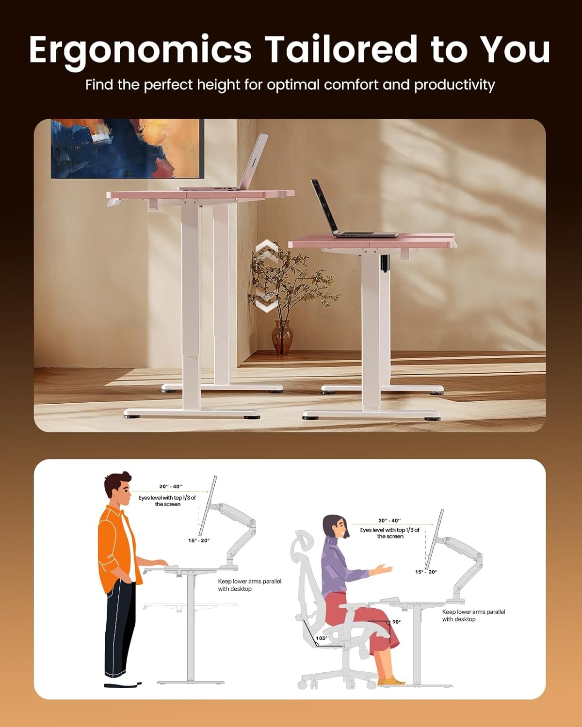 image:imageErgear Height Adjustable Electric Standing Desk 48x24 Inches Sit Stand up Memory Computer Home Office Desk NaturalEGESD5NPink