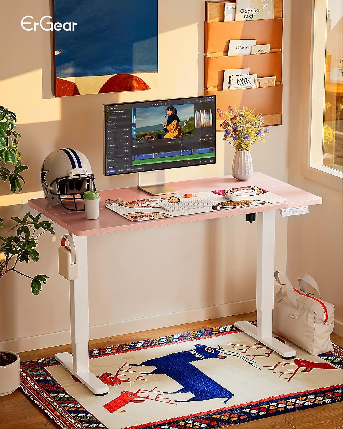 image:imageErgear Height Adjustable Electric Standing Desk 48x24 Inches Sit Stand up Memory Computer Home Office Desk NaturalEGESD5NPink