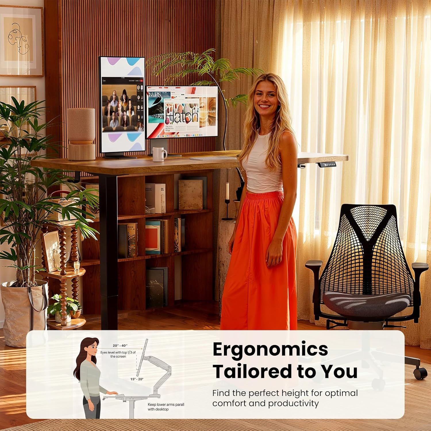 image:imageErgear Height Adjustable Electric Standing Desk 48x24 Inches Sit Stand up Memory Computer Home Office Desk NaturalEGESD5NVintage Brown
