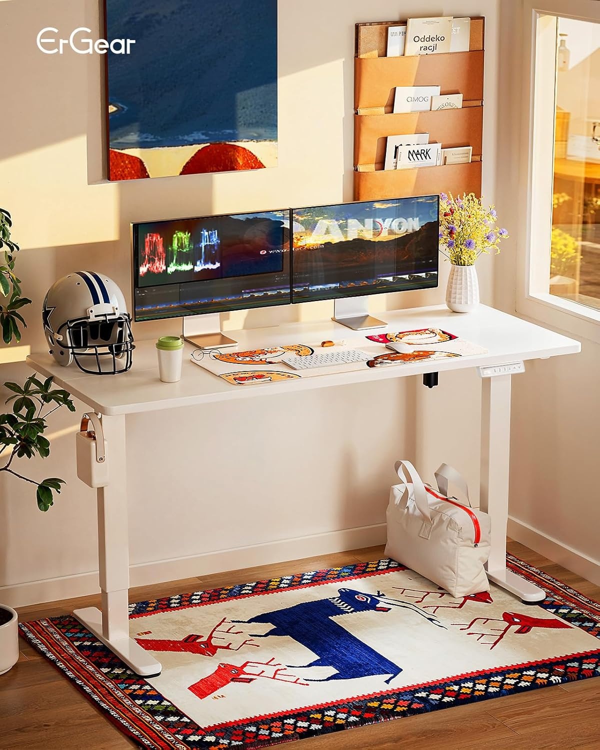 image:imageErgear Height Adjustable Electric Standing Desk 48x24 Inches Sit Stand up Memory Computer Home Office Desk NaturalEGESD5NWhite