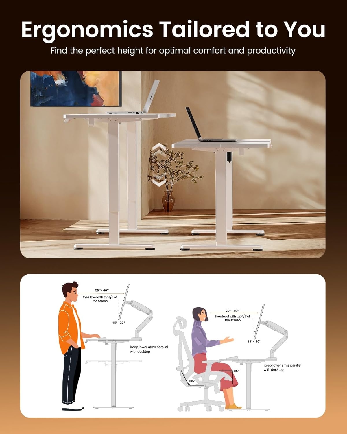 image:imageErgear Height Adjustable Electric Standing Desk 48x24 Inches Sit Stand up Memory Computer Home Office Desk NaturalEGESD5NWhite