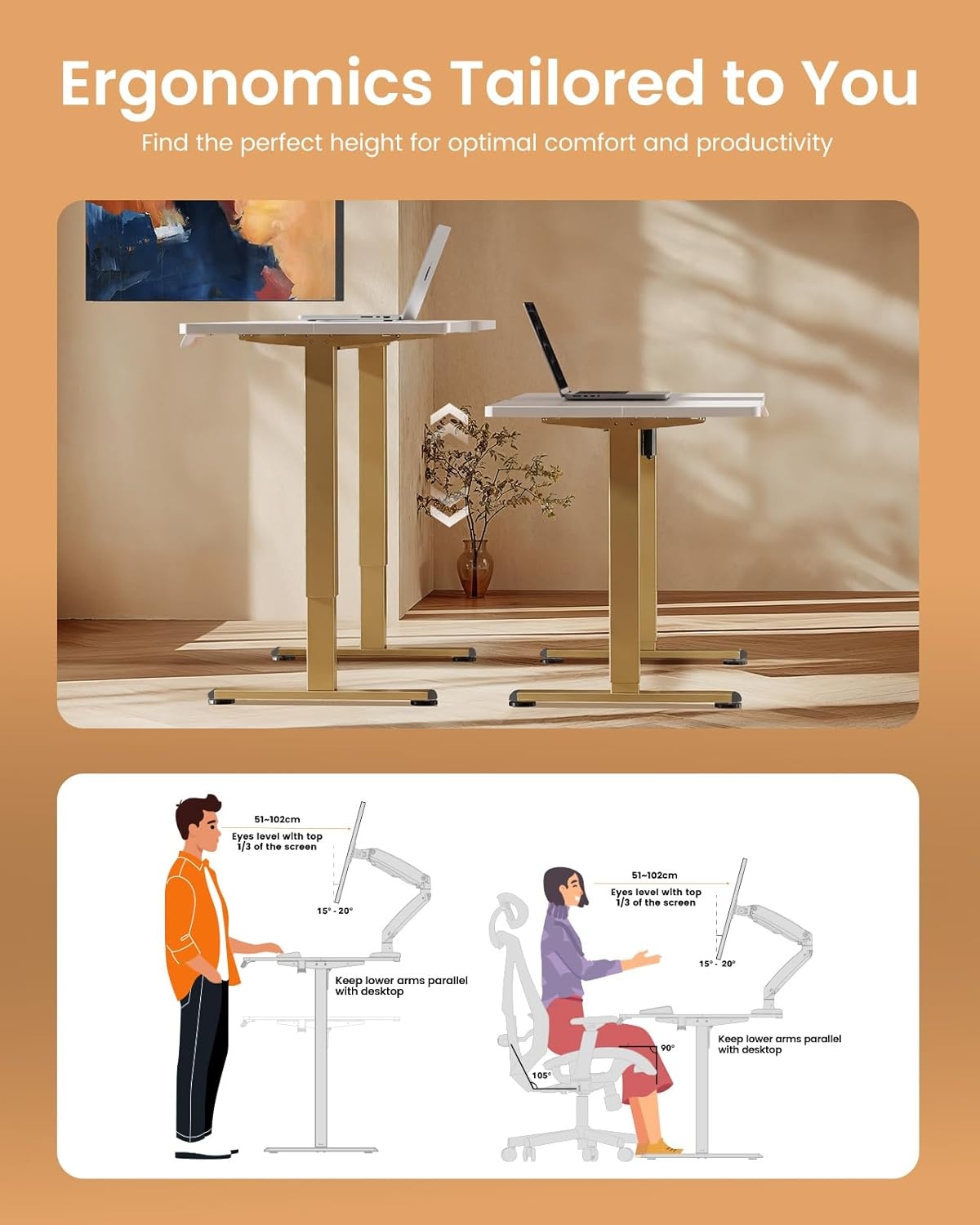 image:imageErgear Height Adjustable Electric Standing Desk 48x24 Inches Sit Stand up Memory Computer Home Office Desk NaturalEGESD5NWhitegold