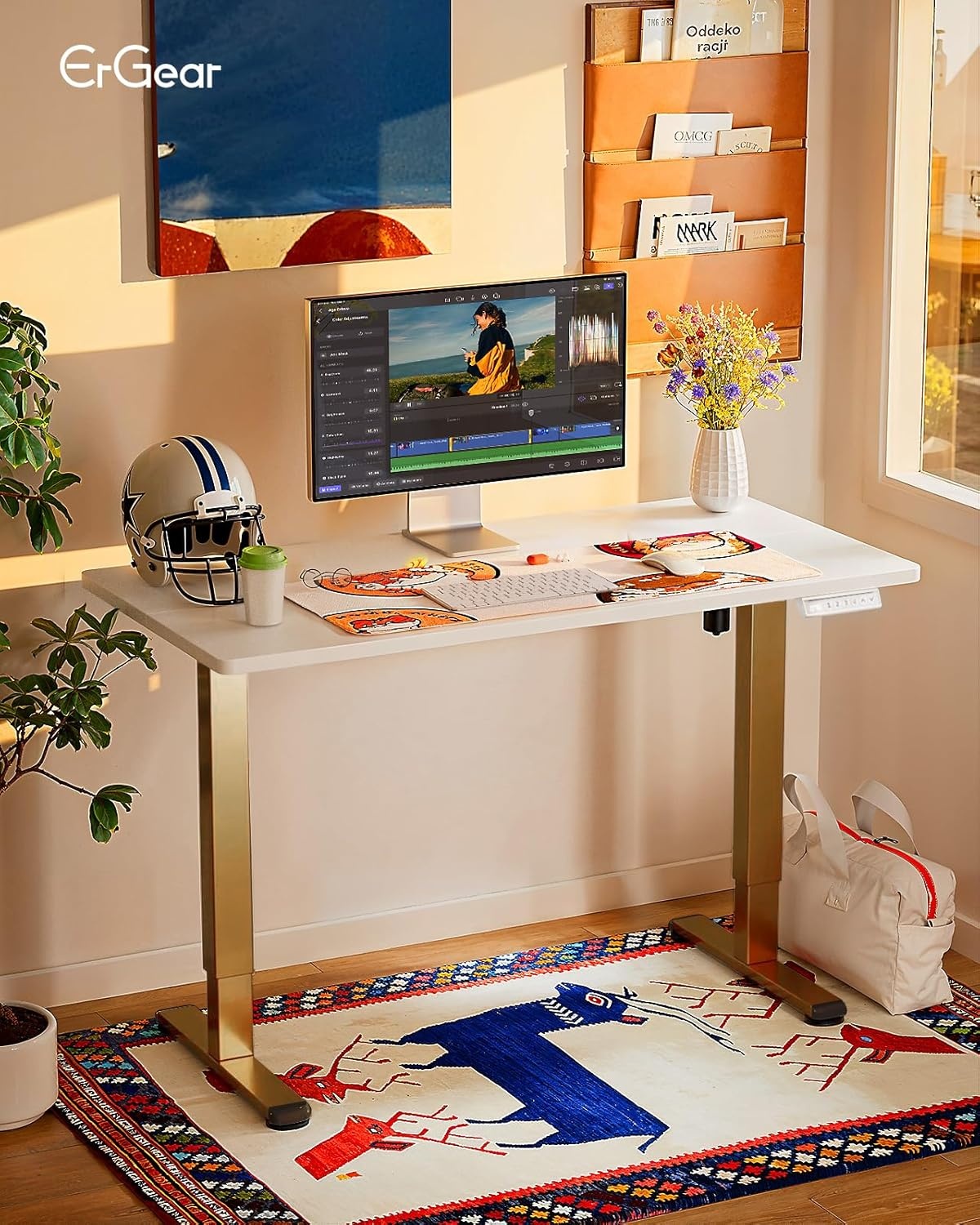 image:imageErgear Height Adjustable Electric Standing Desk 48x24 Inches Sit Stand up Memory Computer Home Office Desk NaturalEGESD5NWhitegold