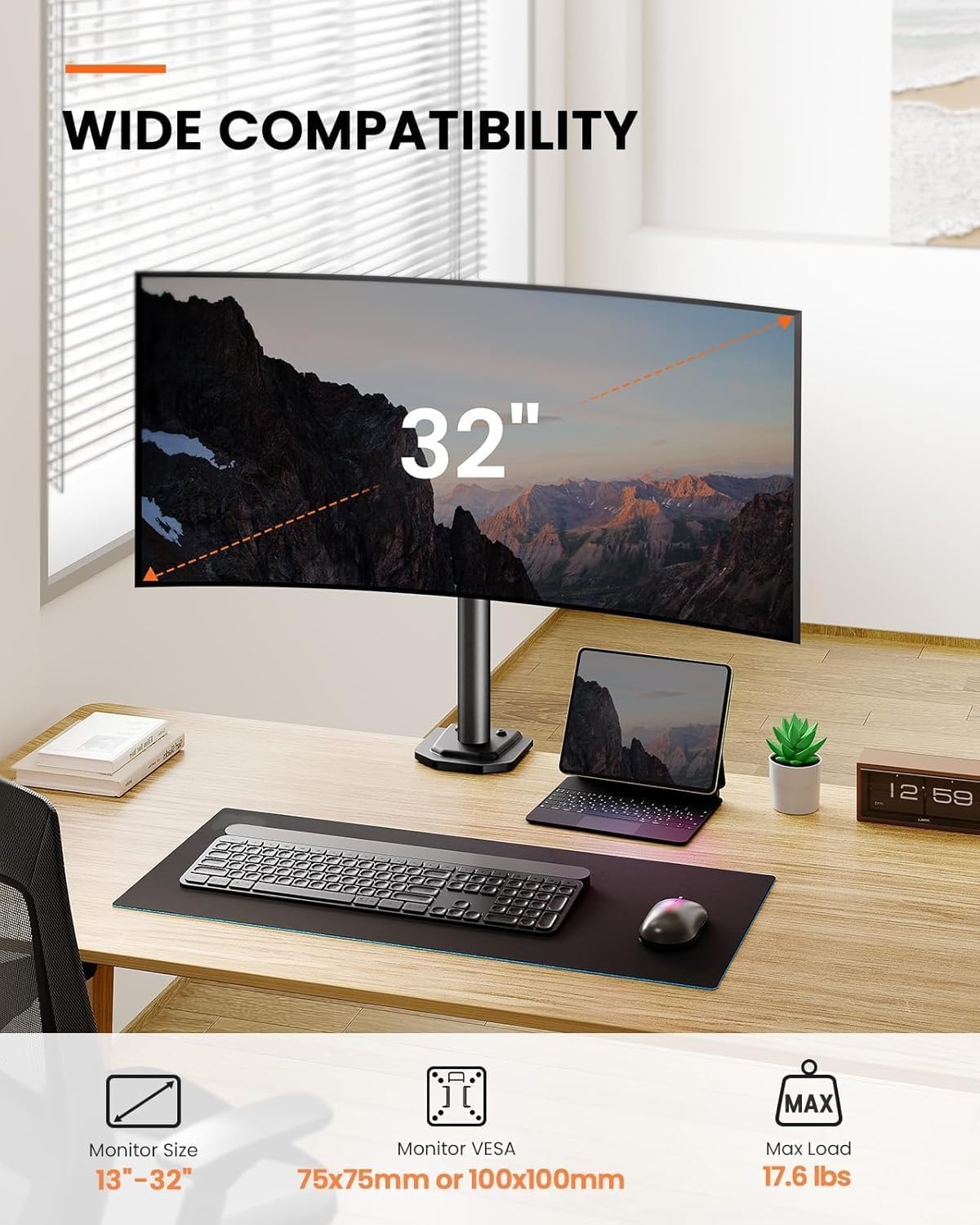 image:imageErgear Monitor Mount for Most 1332 Computer Screens up to 176lbs Improved LCD LED Monitor Riser Adjustable Height and Angle Single Gaming Desk Mount Stand Black EGCM12