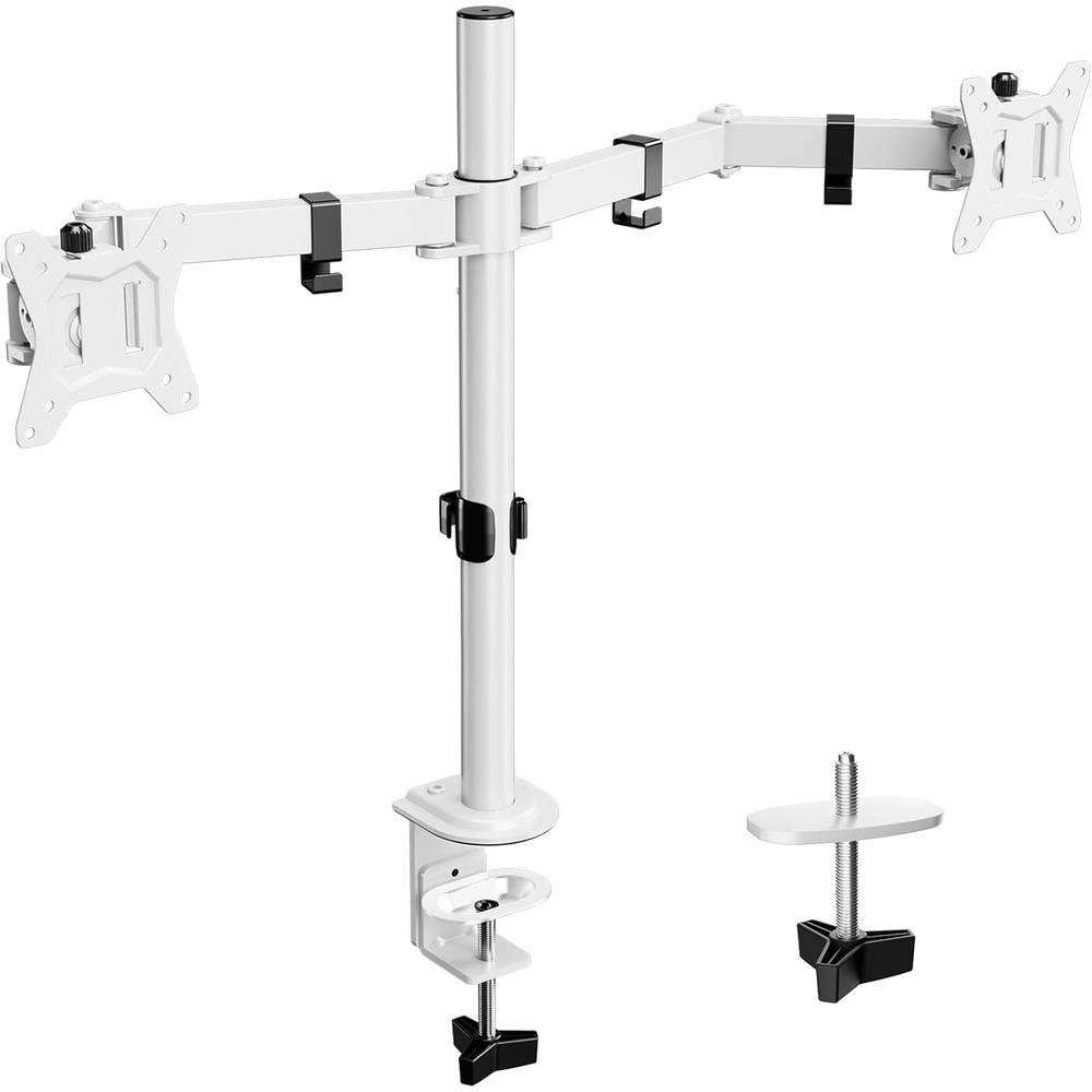 image:imageErGear Dual Monitor Desk Mount for 1334 Monitors up to 265 lbs Fully Adjustable Monitor Stand Holds 2 Computer Screens HeavyDuty Dual Monitor Arm with CClamp amp Grommet Base Black EGCM13BWhite