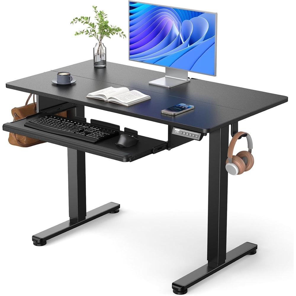 image:imageErGear Electric Standing Desk with Full Size Keyboard Tray Adjustable Height Sit Stand Up Desk Home Office Desk Computer Workstation 48x24 Inches BlackBlack