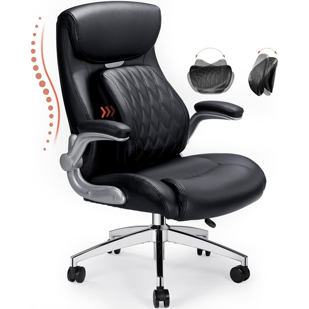 image:imageErGear Executive Office Chair Ergonomic Office Chair with Adjustable Lumbar Support PU Leather High Back Home Office Desk Chair Tilt amp Flip Up Arms 276D x 225W x 43H