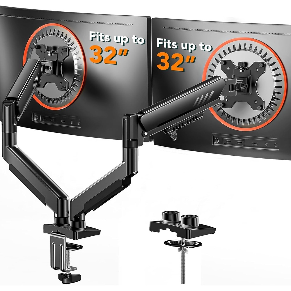 image:imageErGear Single Monitor Arm Fully Adjustable Monitor Mount for 1334 Inch Screens Fast Install Computer Monitor Stand with ToolFree VESA Mount Cable Management Holds 198 lbs Max VESA 100x100mmDual Arms