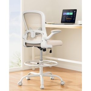 image:imageErGear Drafting Chair Standing Desk Chair with FlipUp Armrests High Desk Chair Adjustable Height Ergonomic Tall Office Chair with Lumbar Support and Adjustable Footrest RingKhaki