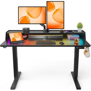 image:imageErGear Electric Standing Desk 48x24 Inch Adjustable Sit Stand Desk with Bookshelf amp Monitor Stand Standing Gaming Desk with LED Light Strip Stand Up Desk for Home Office Vintage BrownBlack