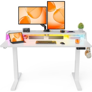 image:imageErGear Electric Standing Desk 48x24 Inch Adjustable Sit Stand Desk with Bookshelf amp Monitor Stand Standing Gaming Desk with LED Light Strip Stand Up Desk for Home Office Vintage BrownWhite