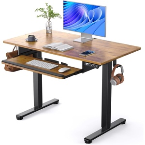 image:imageErGear Electric Standing Desk with Full Size Keyboard Tray Adjustable Height Sit Stand Up Desk Home Office Desk Computer Workstation 48x24 Inches BlackVintage Brown