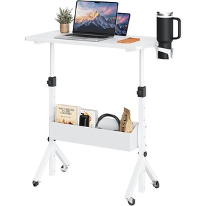 image:imageErGear Mobile Standing Desk with Wheels Adjustable Height 283 to 461 Rolling Laptop Cart with Cup Holder Storage Basket Computer amp Pen Slot Home Office Stand Up Desk White 315 x 1575White
