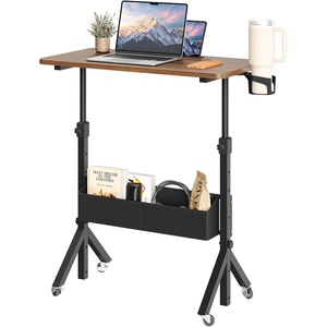 image:imageErGear Mobile Standing Desk with Wheels Adjustable Height 283 to 461 Rolling Laptop Cart with Cup Holder Storage Basket Computer amp Pen Slot Home Office Stand Up Desk White 315 x 1575Walnut Wood